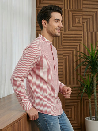 Men’s Coral Striped Short Kurta