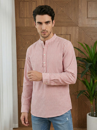Men’s Coral Striped Short Kurta