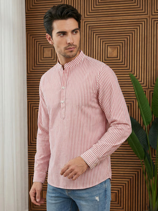 Men’s Coral Striped Short Kurta