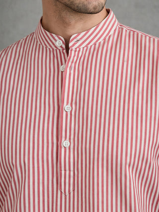 Men’s Coral Striped Short Kurta