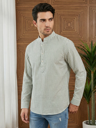 Men’s Green Striped Short Kurta