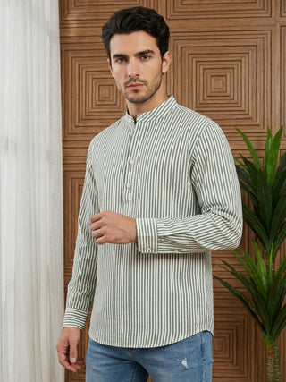 Men’s Green Striped Short Kurta
