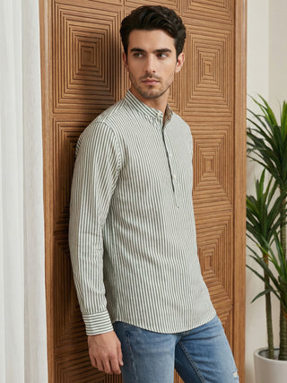 Men’s Green Striped Short Kurta