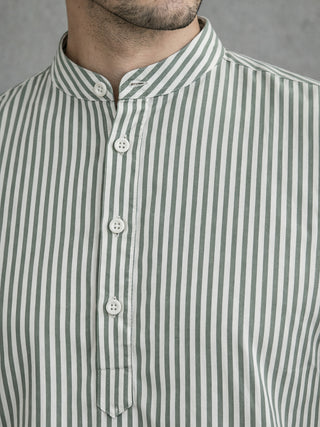 Men’s Green Striped Short Kurta