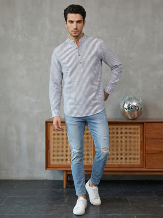 Men’s Blue Striped Short Kurta