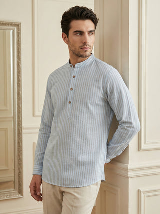 Men’s Sky Blue Striped Short Kurta