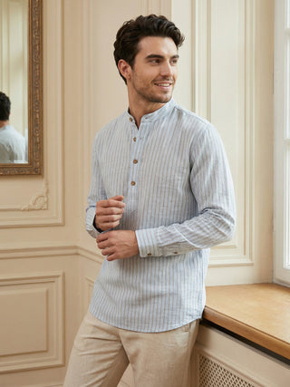 Men’s Sky Blue Striped Short Kurta
