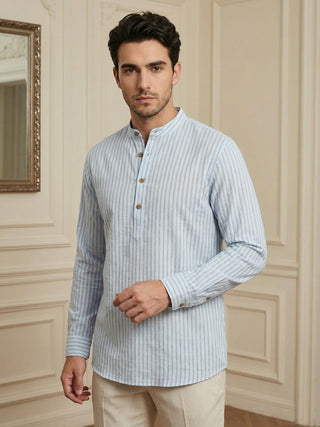 Men’s Sky Blue Striped Short Kurta