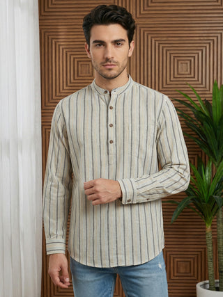 Men’s Yellow Striped Short Kurta