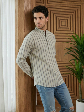 Men’s Yellow Striped Short Kurta