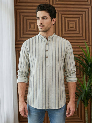 Men’s Yellow Striped Short Kurta