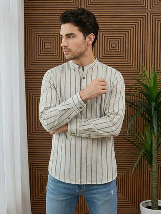 Men’s Yellow Striped Short Kurta
