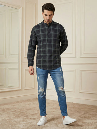 Men Classic Check Design Short Kurta