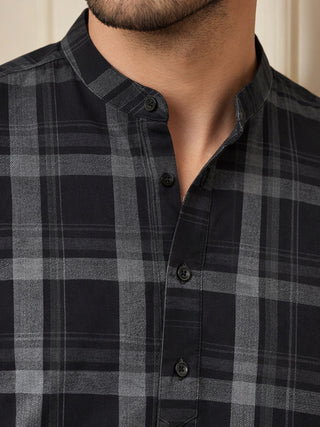 Men Classic Check Design Short Kurta