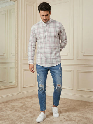 Men Classic Check Design Short Kurta