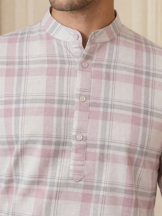 Men Classic Check Design Short Kurta