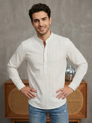 Men's Cotton Striped Short Kurta