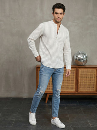 Men's Cotton Striped Short Kurta
