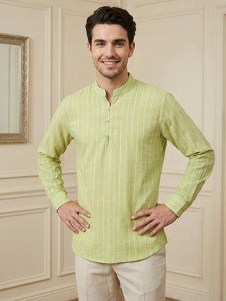 Men Striped Cotton Blend Short Kurta
