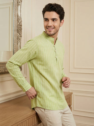 Men Striped Cotton Blend Short Kurta
