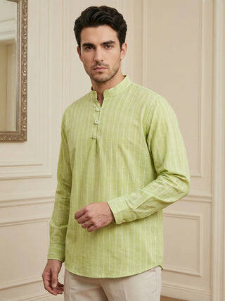 Men Striped Cotton Blend Short Kurta