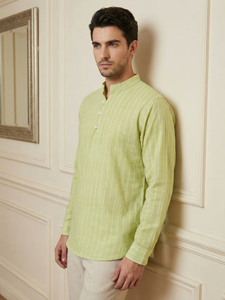Men Striped Cotton Blend Short Kurta