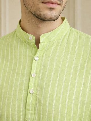 Men Striped Cotton Blend Short Kurta