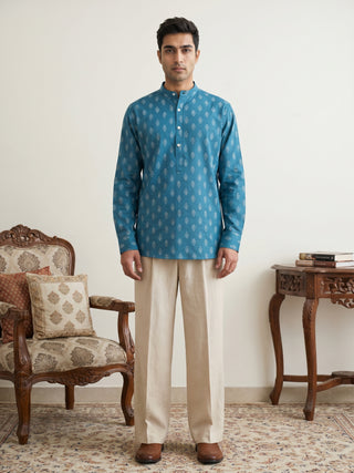 Cotton Blend Traditional Printed Short Kurta