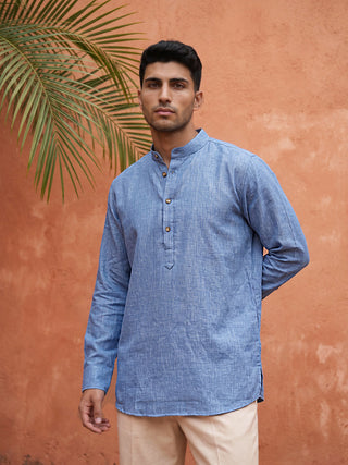 Linen Blend Solid Short Kurta