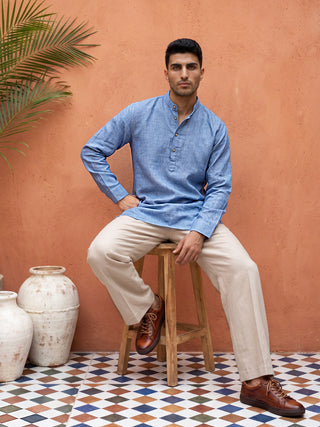 Linen Blend Solid Short Kurta