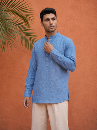 Linen Blend Solid Short Kurta