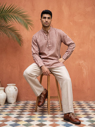 Linen Blend Solid Short Kurta