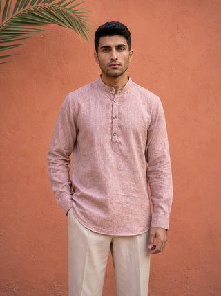 Linen Blend Solid Short Kurta