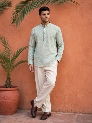 Linen Blend Solid Short Kurta