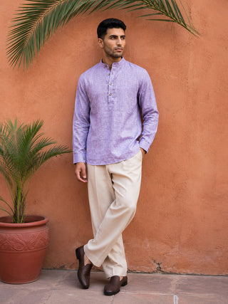Linen Blend Solid Short Kurta