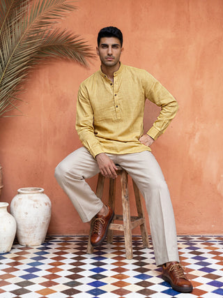 Linen Blend Solid Short Kurta