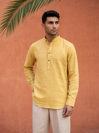 Linen Blend Solid Short Kurta