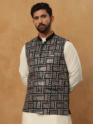 Men’s Silk Blend Embroidered Nehru Jacket
