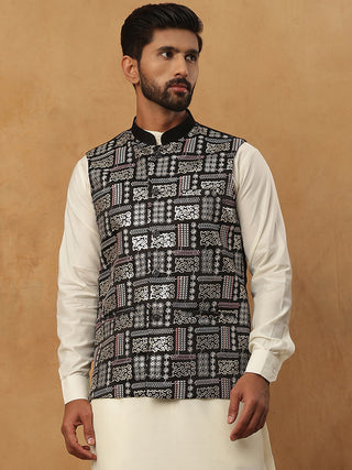 Men’s Silk Blend Embroidered Nehru Jacket