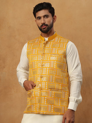 Men’s Silk Blend Embroidered Nehru Jacket