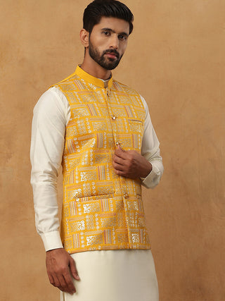 Men’s Silk Blend Embroidered Nehru Jacket