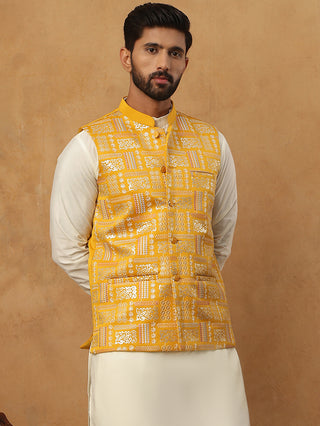 Men’s Silk Blend Embroidered Nehru Jacket