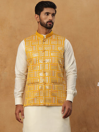 Men’s Silk Blend Embroidered Nehru Jacket