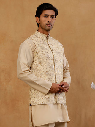 Men Floral Woven Silk Blend Nehru Jacket
