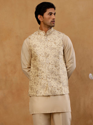 Men Floral Woven Silk Blend Nehru Jacket