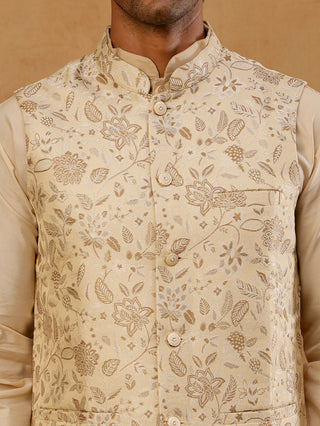 Men Floral Woven Silk Blend Nehru Jacket