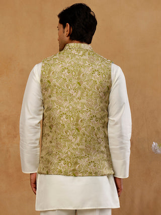 Men Floral Woven Silk Blend Nehru Jacket