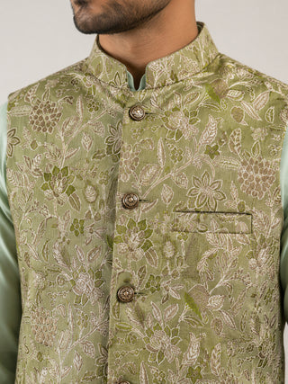 Men Floral Woven Silk Blend Nehru Jacket