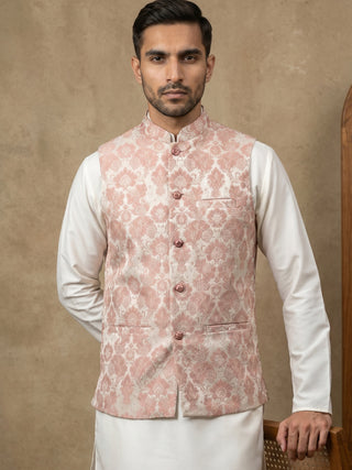 Men's Floral Jacquard Silk Blend Nehru Jacket