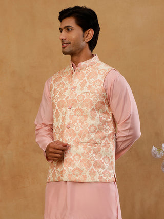 Men's Floral Jacquard Silk Blend Nehru Jacket